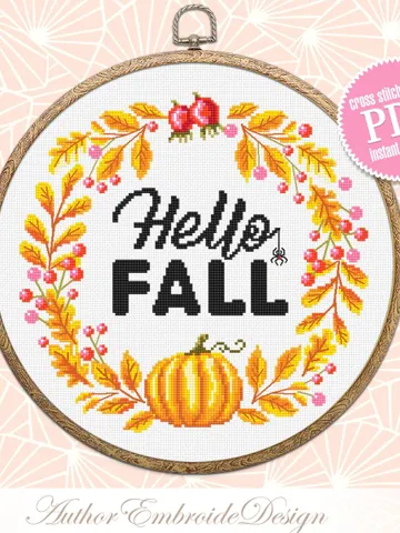 Fall wreath cross stitch pattern PDF instant download Halloween pumpkin cross stitch chart, Autumn wreath pattern, Thanksgiving wreath #Q57 $4.60