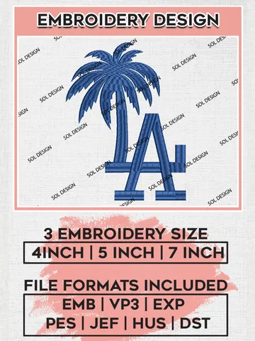 LA Dodgers MLB Sign Logo Embroidery Files, MLB Los Angeles Dodgers Team Embroidery, MLB Teams, 3 sizes, MLB Machine embroidery designs, Digital Download
