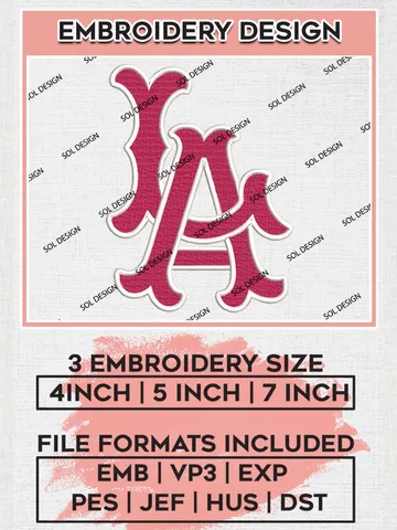 Los Angeles Angels LA Wordmark Logo Embroidery Files, MLB Los Angeles Angels Team Embroidery, MLB Teams, 3 sizes, MLB Machine embroidery designs, Digital Download $6.99