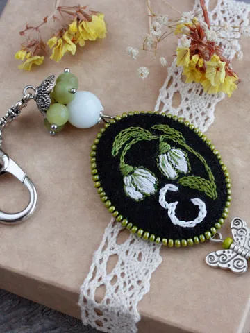 Custom snow drops beaded scissors fob minder Floral personalized scissors lanyard monogram Gift for crafter Embroidery sewing mothers day $30.00