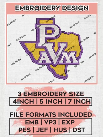 Prairie View A&M Panthers Embroidery Designs, NCAA Logo Machine Embroidery Files, NCAA Prairie View A&M Panthers Logo, NCAA Embroidery Designs, Machine Embroidery Designs, Digital Download $6.99