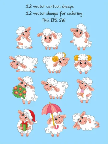Vector set with cute cartoon sheeps