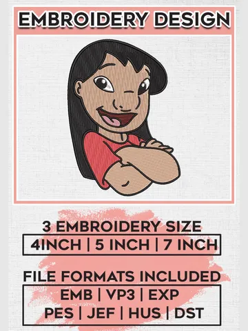 Lilo Pelekai Embroidery Designs, Lilo and Stitch Machine Embroidery Files, Cartoon Character Machine embroidery designs, Disney, 3 sizes, Digital Download EMB_CARTOON_128 $6.99