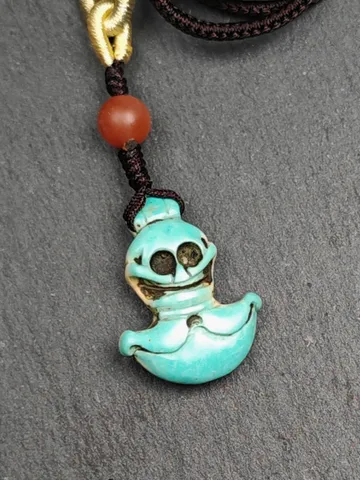 Skull Kartika - Authentic Tibetan Turquoise Amulet - Protective Charm - Decades Old - 25×19mm