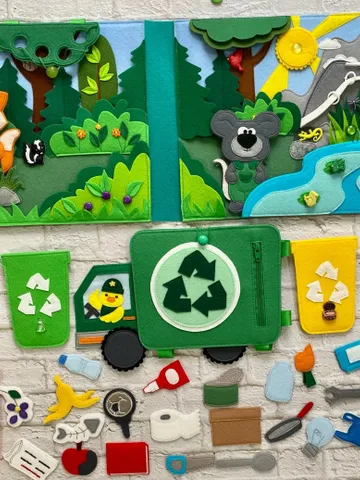 Waste Sorting Activity Quiet book Pattern pdf, Felt book pattern, Soft sensory book template, Busy book sewing ideas kids 2, 3, 4 year old $18.83