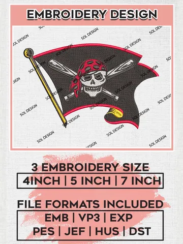 MLB Pittsburgh Pirates Flag Logo Embroidery Files, MLB Pittsburgh Pirates Team Embroidery, MLB Teams, 3 sizes, MLB Machine embroidery designs, Digital Download $6.99