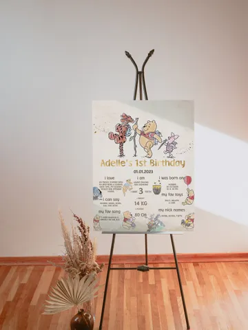 Milestone Board Winnie the Pooh Birthday Party; Winnie Pooh 1st Birthday; Editable Milestone ; Birthday Party Decoration Winnie Pooh Wpg13 $11.62