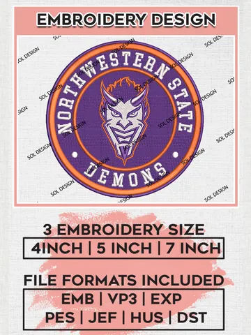 NCAA Northwestern State Demons Round Logo Embroidery, NCAA Northwestern State Logo Embroidery files, NCAA Teams, Machine embroidery designs, Digital Download