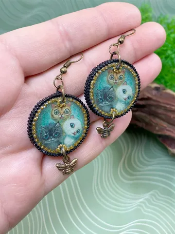 Earrings with cats. UV resin. Handmade. $25.00