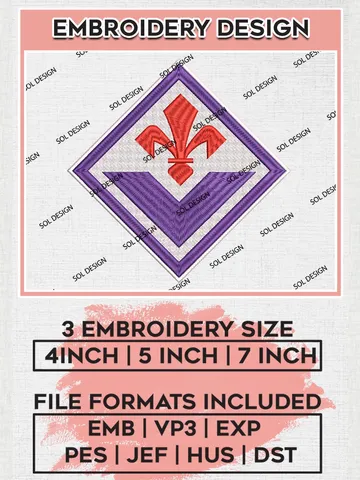 ACF Fiorentina Machine Embroidery Design Files, Serie A Embroidery files, Serie A ACF Fiorentina Teams, Football, Digital Download