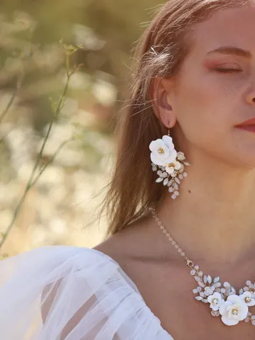 Boho Wedding Jewelry Set For Brides, Floral Bridal Earrings, Boho Wedding Earrings, Flower Wedding Earrings, Statement Wedding Jewelry Set $166.00