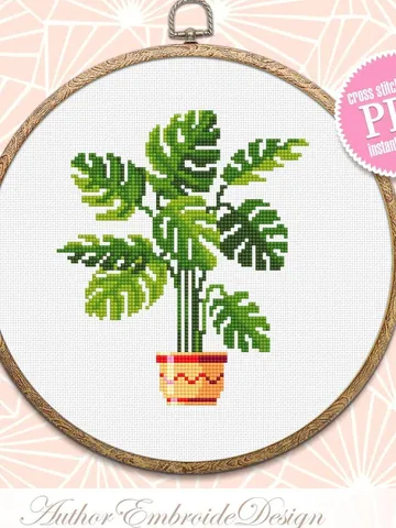 Plant Monstera cross stitch pattern PDF download House plants cross stitch chart, Easy small cross stitch, Monstera art Plant lover gift #P2 $2.60