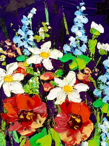 Wildflower Painting Birthday Flower Poppy Original Art Floral hand-painted Mini Landscape 6x6” Small Unique Art Decor by ArtProkopaloSv $46.00