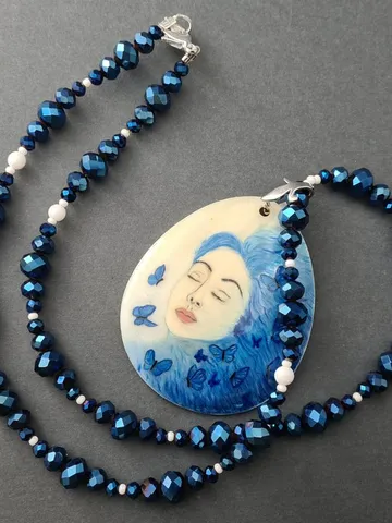 Hand painted jewelry, hand painted necklace, miniature painting on pearl pendant $50.00