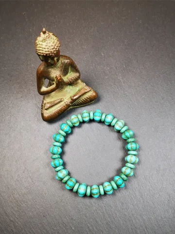 Gandhanra Old Tibetan Turquoise Bracelet,Hexagon Shape,7.4" Circumference