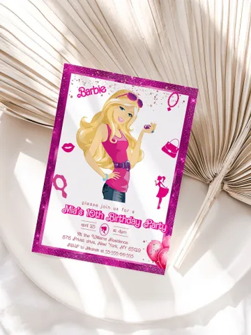 Doll Party Birthday Invitation; hot pink doll party birthday invitation editable template; cute doll girl birthday party bar12 $12.78