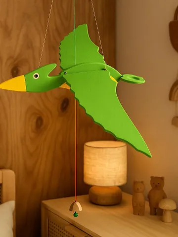 Wooden Dinosaur Mobile – Handmade Flying Dino Toy for Kids Room or Nursery, Christmas Gift, Natural Wood Decor, Eco-Friendly Holiday Gift