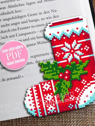 Christmas corner bookmark cross stitch pattern PDF download Christmas stocking cross stitch chart, Christmas bookmark pattern digital #B386 $4.10