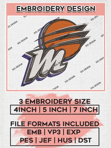 WNBA Phoenix Mercury Embroidery Designs, WNBA Phoenix Mercury Team Logo Embroidery, Basketball Team Logo Emb Files, Taylor Album, 3 sizes, Machine embroidery Files, Digital Download $6.99