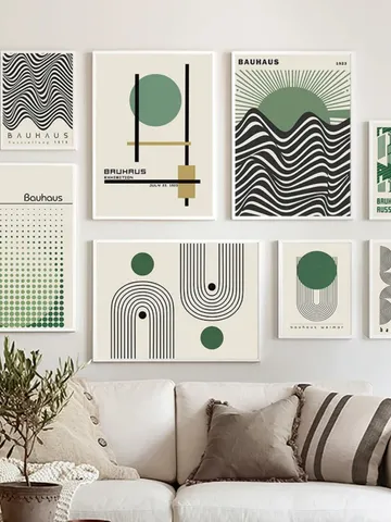 Bauhaus poster set of 18, premium printable, wall art prints, mid century modern, minimalist abstract geometric bundle, digital download art