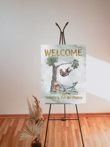 Welcome Banner Winnie the Pooh Birthday Party Winnie Pooh 1st Birthday; Editable Welcome Banner; Birthday Party Decoration Winnie Pooh wpg15 $11.62