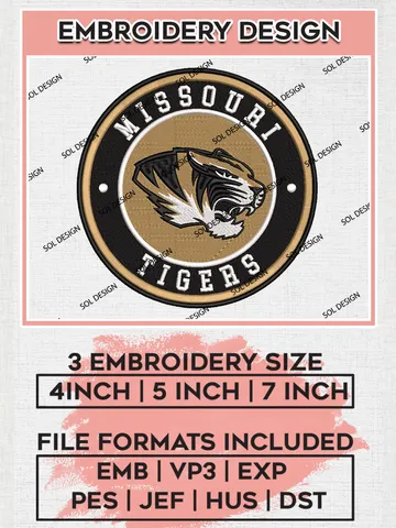 NCAA Missouri Tigers Round Logo Embroidery, NCAA Missouri Tigers Logo Embroidery files, NCAA Teams, Machine embroidery designs, Digital Download $6.99