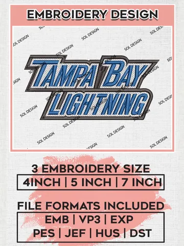 NHL Tampa Bay Lightning Team Writing Logo Embroidery Design, NHL Tampa Bay Lightning Logo Embroidery Files, Hockey Team Machine Embroidery, Machine Embroidery Design $6.99