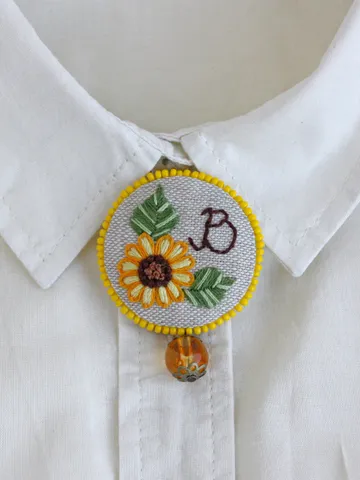 Sunflower brooch personalized Custom letter Cloth linen jewelry Tiny floral handmade pin cottagecore Linen anniversary gift Ukraine souvenir $35.00
