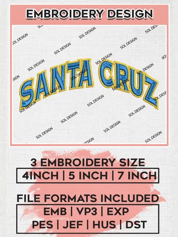 NBA G League Santa Cruz Team Word Logo Embroidery Designs, NBA G League Team Embroidery Files, Basketball Machine Embroidery Designs, NBA Santa Cruz Warriors Team Logo, Sport Machine Embroidery Design, Digital Download $5.99