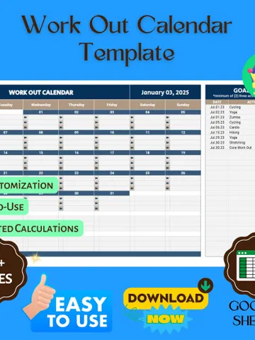 Workout Calendar Template, Editable Google Sheets, Fitness Planner for Scheduling and Tracking Exercise Routines $8.26