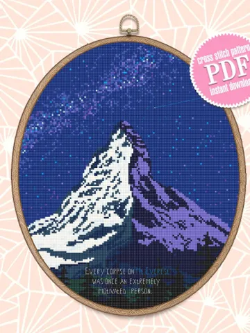 Modern cross stitch pattern download PDF Mountain landscape cross stitch Mount Everest beginner stitch Starry night sky Nature xstitch #L31 $4.60