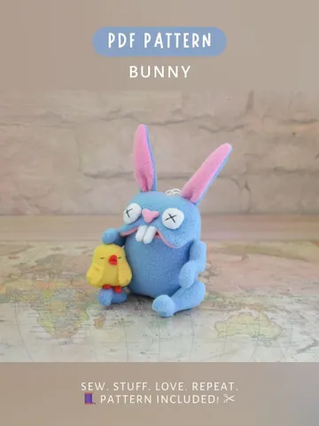Bunny Plush Pattern PDF β DIY Toy with Chick & Mouth Pocket $8.00