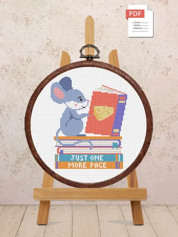 Just One More Page Cross Stitch Pattern, Mouse Cross Stitch Pattern, Books Cross Stitch Pattern, Books Patterns #qt003 $4.00