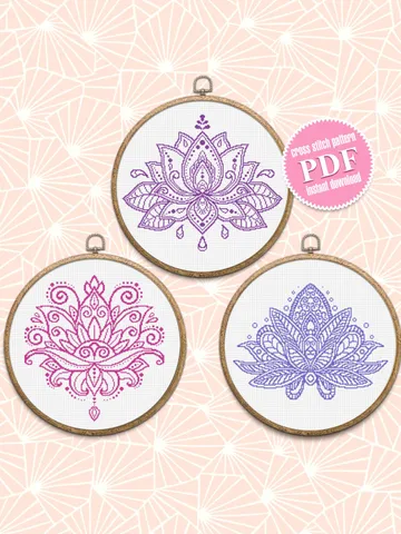 Lotus mandala set cross stitch pattern download PDF Flower mandala cross stitch chart, Mandala pattern digital PDF, DIY Home decor #S6 $11.50