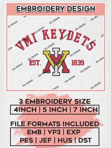 NCAA VMI Keydets Football Team Logo Embroidery Files, NCAA VMI Keydets Team Embroidery, NCAA College Football Teams, VMI Team Emroidery, 3 sizes, Machine embroidery designs, Digital Download $6.99