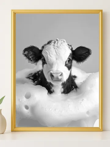Cute Cow in Bubble Bath Wall Art, Funny Farm Animal Bathroom Print, Rustic Farmhouse Bathroom Decor, Digital Download