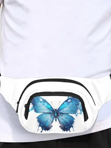 Blue Butterfly Watercolor Style Fanny Pack, Waist Bag $39.97