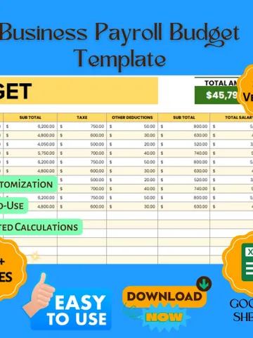 Business Payroll Budget Template, Sheets Salary Tracker, Digital Download, Easy-to-Use Payroll Expense Planner for Small Business $5.90