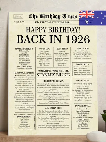 99th birthday newspaper poster back in 1926 printable sign 1926 birthday fun facts 99 years ago digital download file australia birthday $7.00