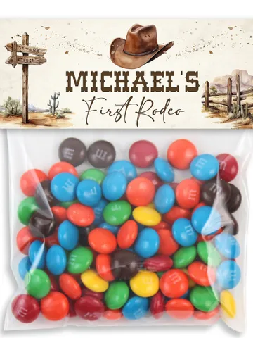 Editable TREAT BAG TOPPER First Rodeo Birthday Label; Our Little Cowboy is OneParty; Wild West Birthday Template Instant Download; fr12 $10.45
