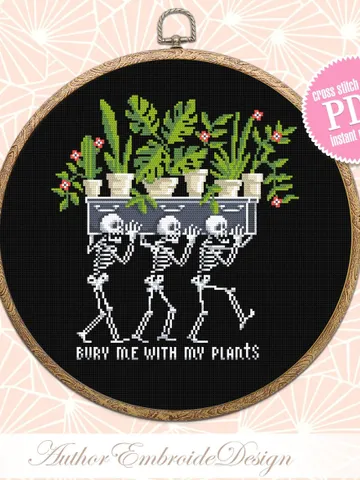 Skeleton plants cross stitch pattern PDF download Gothic skeleton cross stitch chart, Gothic home decor, Bury me with my plants #P38 $4.85