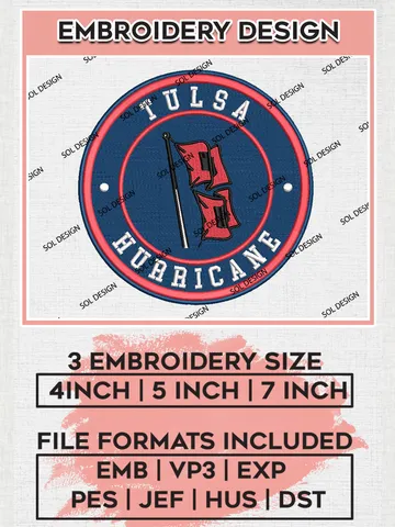 NCAA Tulsa Golden Hurricane Round Logo Embroidery, NCAA Tulsa Golden Hurricane Logo Embroidery files, NCAA Teams, Machine embroidery designs, Digital Download $6.99