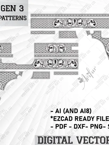Glock 19 Gen 3 Scrolls and Patterns.laser engraving svg file, customs artwork,svg,ai8,fiber laser,svg patterns,svg glock file,ezcad svg file $50.00