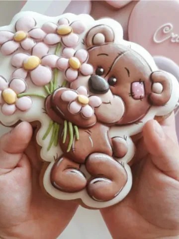 Custom stamp cookie cutters for cake topper gingerbread decor Bear with flowers cutters sugar cookies polimer clay $18.00