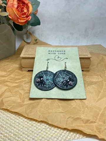 Earrings with spiders and cobwebs. Handmade.Author's design. $25.00