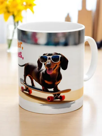 Dachshund Skateboarding Mug, Dog Lover Gift, Funny Pet Owner Cup, Cool Kitchen Decor, Cute Ceramic Coffee Cup, Unique Gift for Dog Lovers $11.13