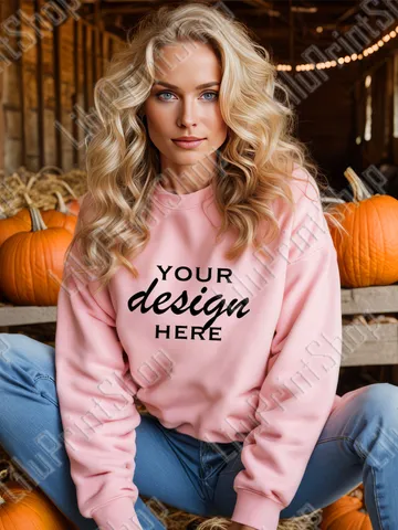Autumn Woman Pink Sweatshirt model Mock up JPG , girl's Long Sleeve mockup. lifestyle mockup digital Instant download $2.71