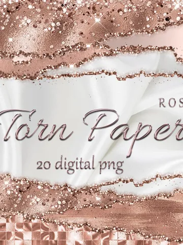 Glam Edges; Glam Digital Borders; Glitter Torn Paper; Glam Ripped Edged; Commercial Use; Glam Wavy Borders; Rose Gold Torn paper clip art