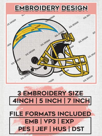 NFL Los Angeles Chargers Helmet Embroidery Designs, NFL Chargers Embroidery Designs, NFL Embroidery Designs, NFL LA Chargers Machine Embroidery Design, Digital Download $6.99