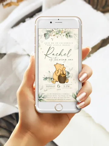 Classic Winnie Pooh Baby Birthday Digital Invite; Wizard Baby Birthday Evite; Boy Baby Birthday; Honey Bear Evite; Winnie Invite Template $12.78